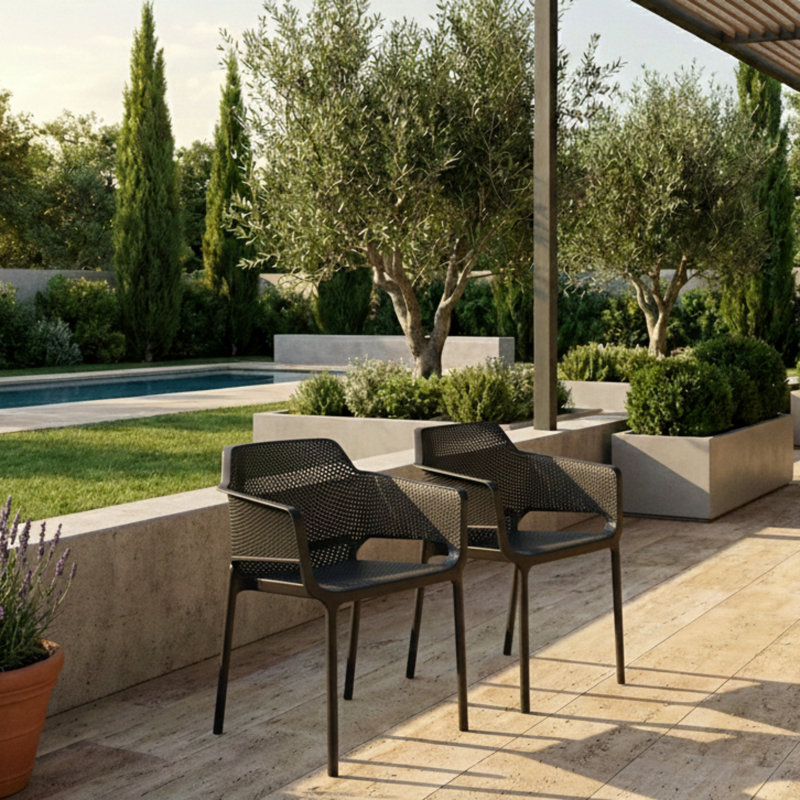Chumasero Stacking Patio Dining Armchair with Cushion, Anthracite