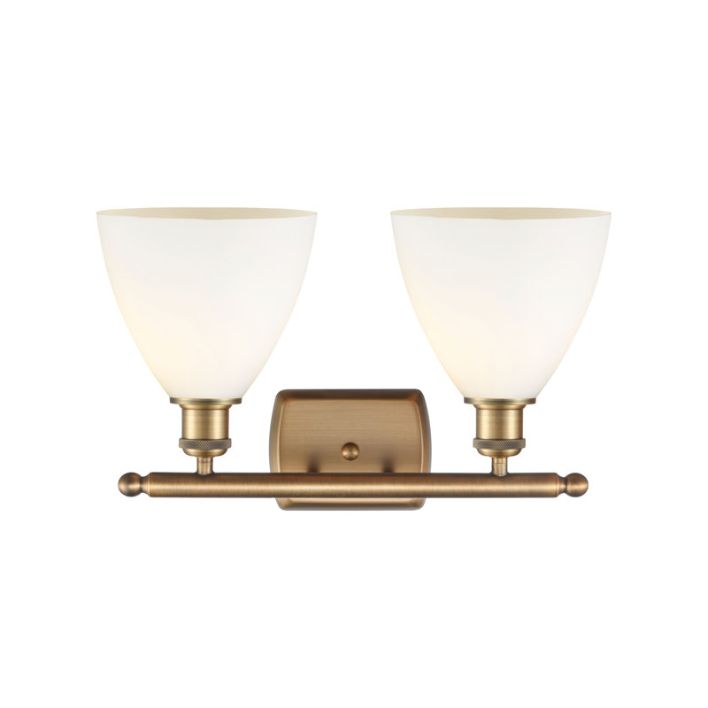 Éclairage pour meuble-lavabo 2 lumières Shauna, Blanc mat, Incandescent, Laiton brossé