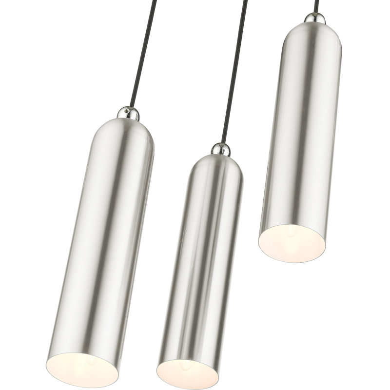 Luminaire suspendu cylindrique à 3 lumières Halle, Nickel brossé