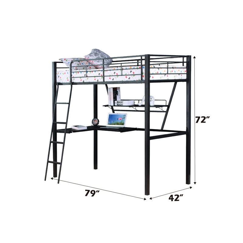 Lit mezzanine simple en argent et noir avec bureau pratique - look moderne de construction robuste