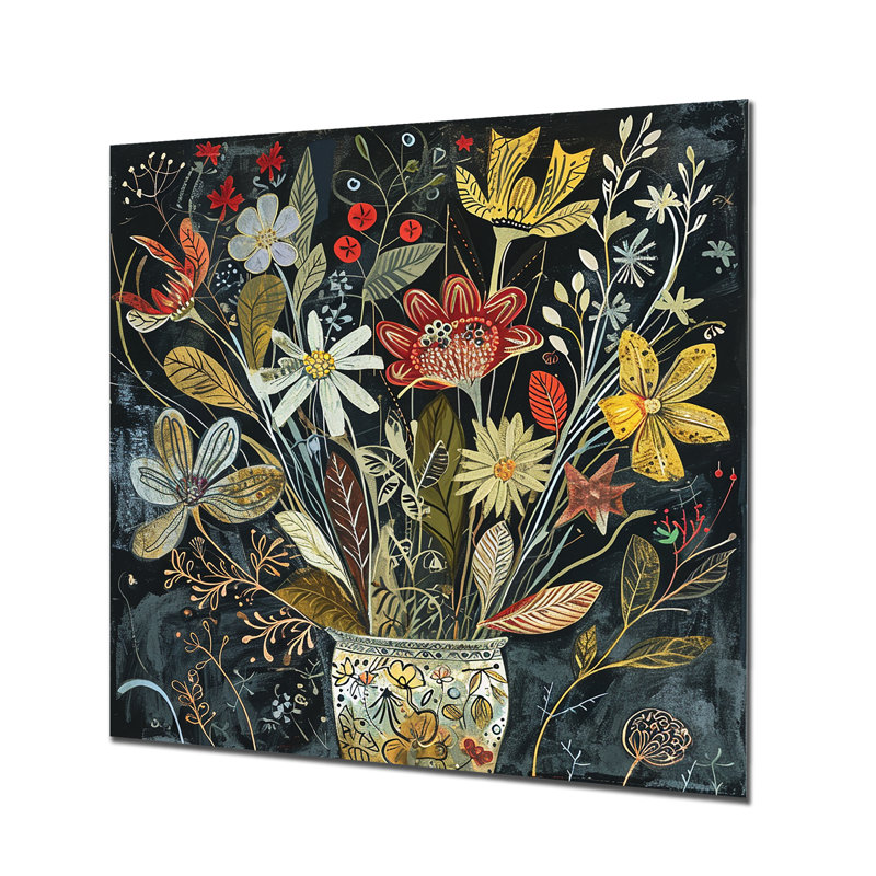 Nature morte fleurs sauvages rétro - fleurs sauvages, art mural, Métal métal, H 30 po x l 30 po x P 1 po
