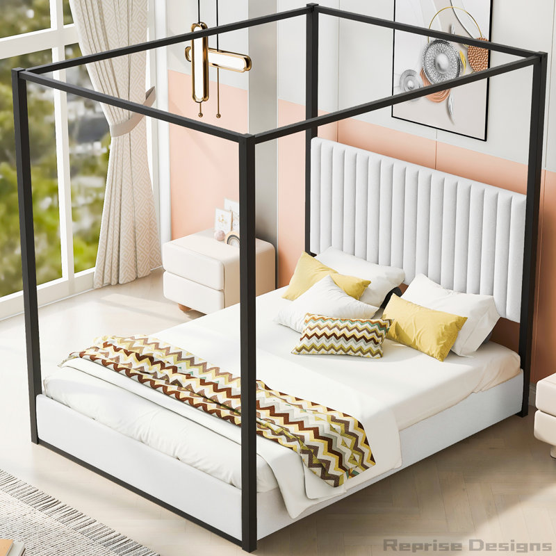 Lit à baldaquin élégant avec 4 affiches, revêtement en velours doux et assemblage facile pour les chambres à coucher modernes
