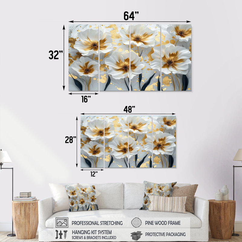 «White Charm Cornflowers Meadow Charm IV», ensemble d'art mural, H 32 po x l 64 po