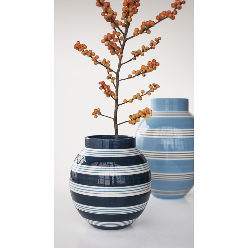 Omaggio Nuovo Ceramic Table Vase, 11.8" H x 8.7" W x 8.7" D, Light Blue/White/Black