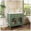 Lavabo de salle de bain 35,6 po Mid-Century avec verre à motif et bande lumineuse à capteur de mouvement, meuble-lavabo sur pied Farmhouse avec rangement, meuble-lavabo haut de gamme pour salle de bain, vert-1100970243