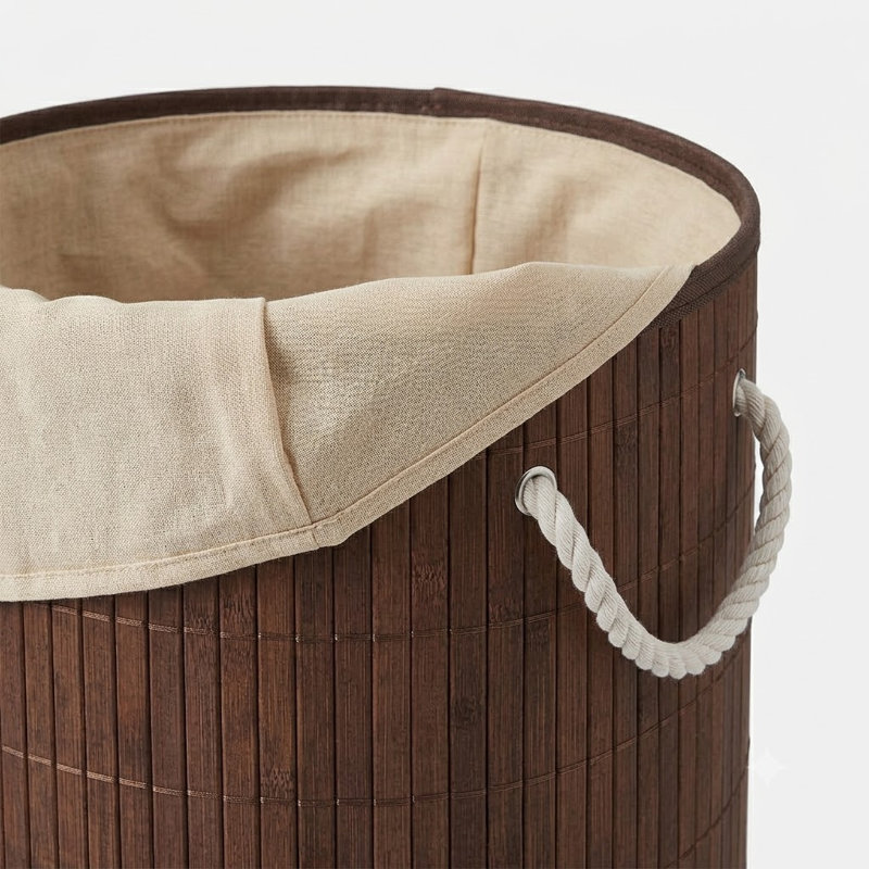 Bamboo Hamper With Lid Round 58 Lt Cherry, Brown Wood