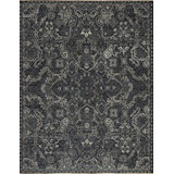 Queens Hand Knotted Wool Area Rug in Midnight/Ivory/Gray