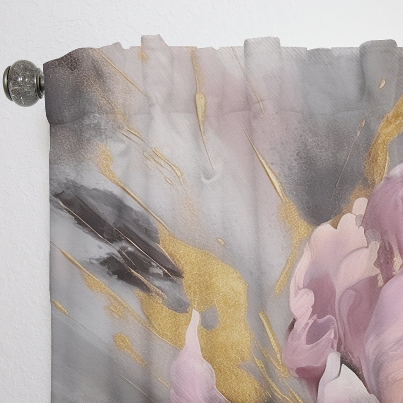 Colina - fleur de pivoine en or rose enchantée I - rideau en velours moderne - obscurcissant - 1 panneau, L 52 po x L 95 po