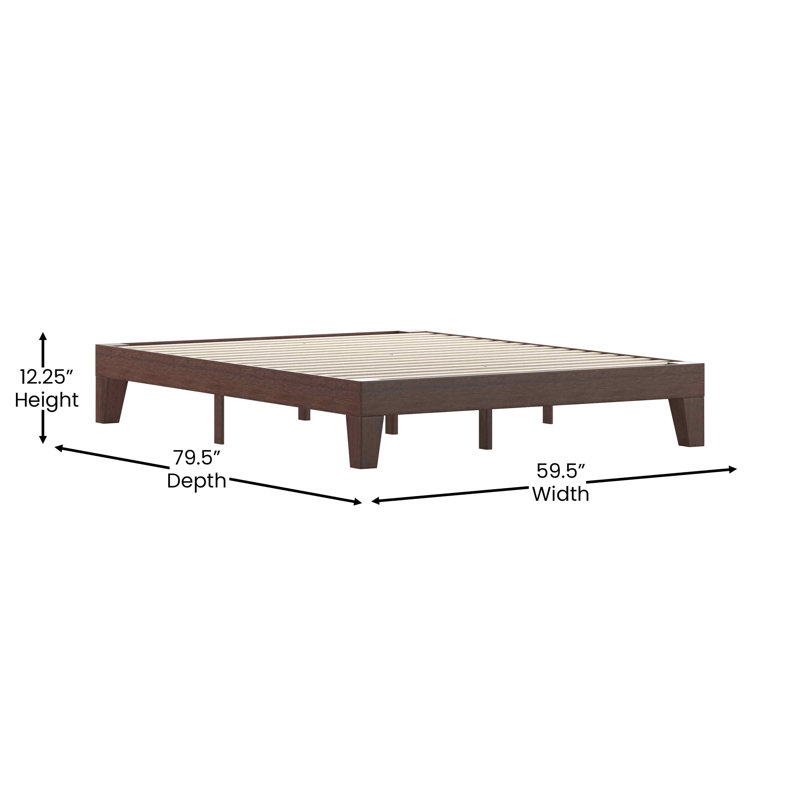 Walnut Queen Wood Frame Platform Bed with Slats