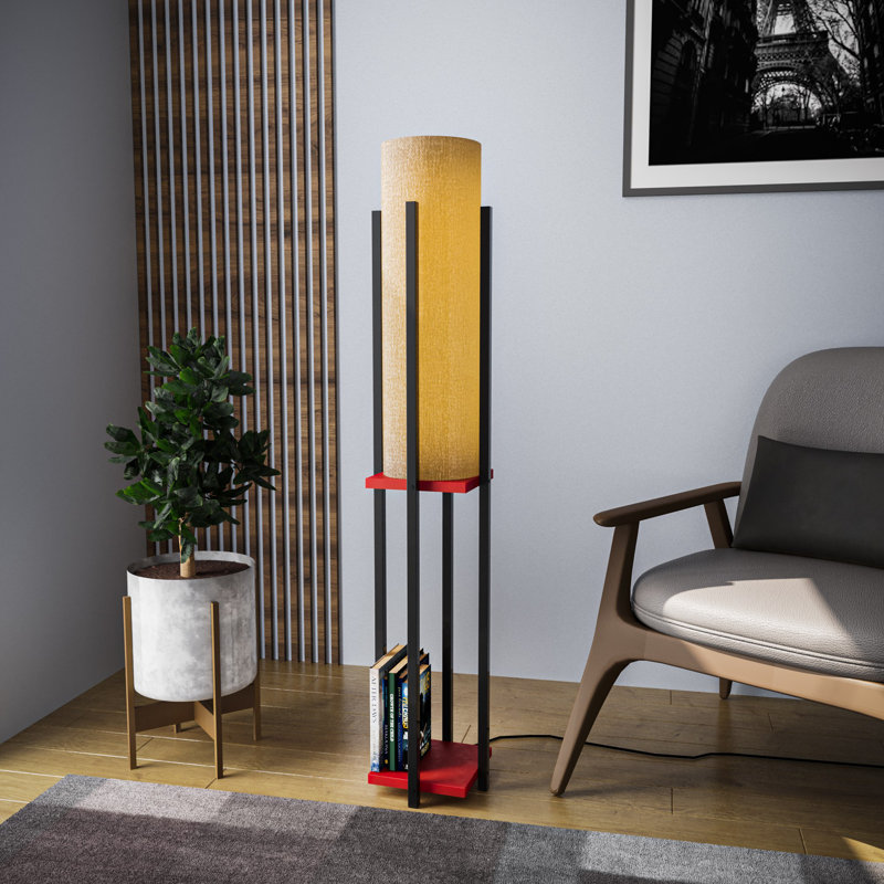 Stylish Floor Lamp with Metal Body, Black & Red, 9.8 x 9.8 x 51.2 inches | E27 Socket (Max 40W), 63.0 in Cable, IP20 Rated | Elegant Design, 6.0 in Shade Diameter, Perfect for Living Room & Bedroom Lighting