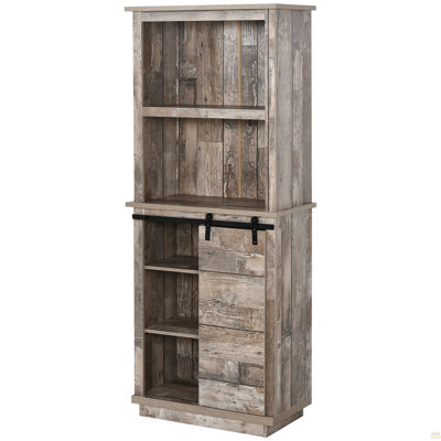 Buffet de cuisine avec huche, armoire de rangement pour garde-manger avec porte de grange coulissante, tablette réglable