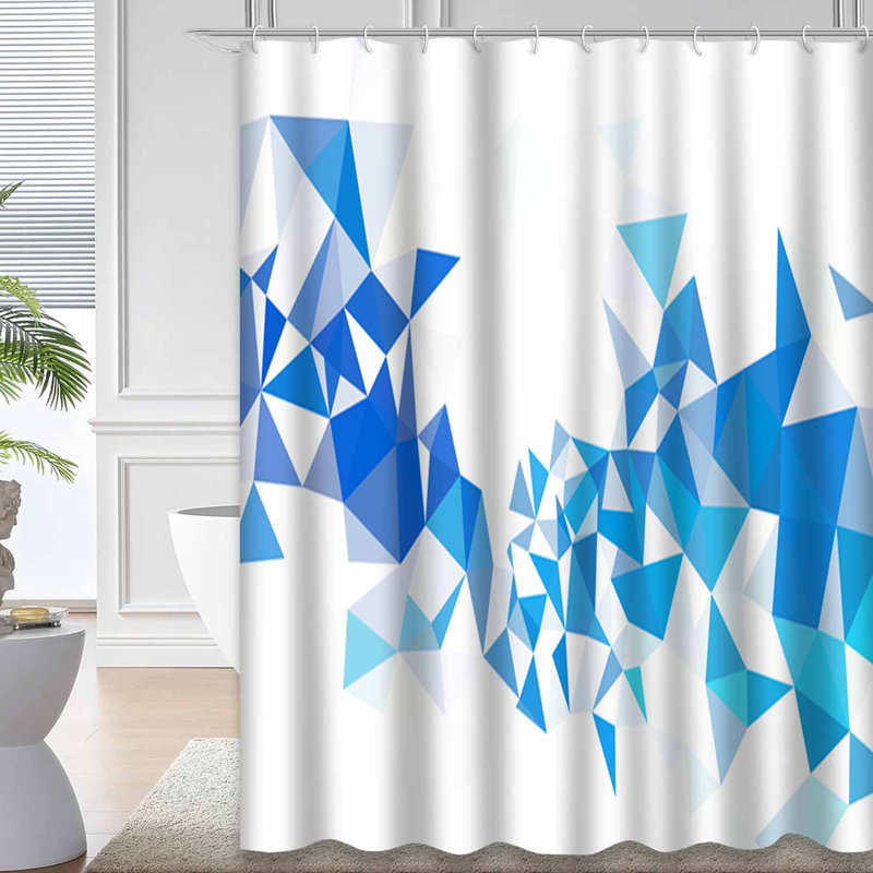 Light Shining Triangular Layout Blue Shower Curtain with 12 Hooks, 72" L x 72" W