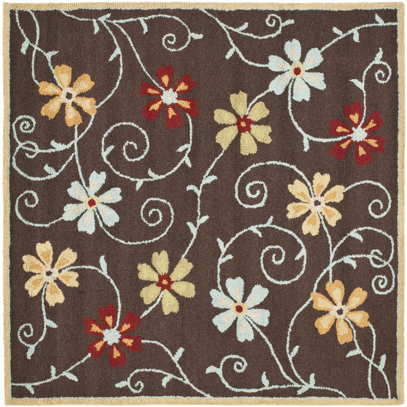 Tapis brun / rouge en laine touffeté à la main Emrick, Carré 6 pi