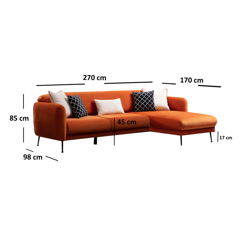 Canapé-lit d'angle moderne, orange, 106,3 po x 66,9 po x 33,5 po | Structure en bois de hêtre et en carton, tissu 100% polyester | Canapé-lit avec dossier amovible, mousse de 28,0 cm, 3 coussins | Élégant et fonctionnel pour tout espace