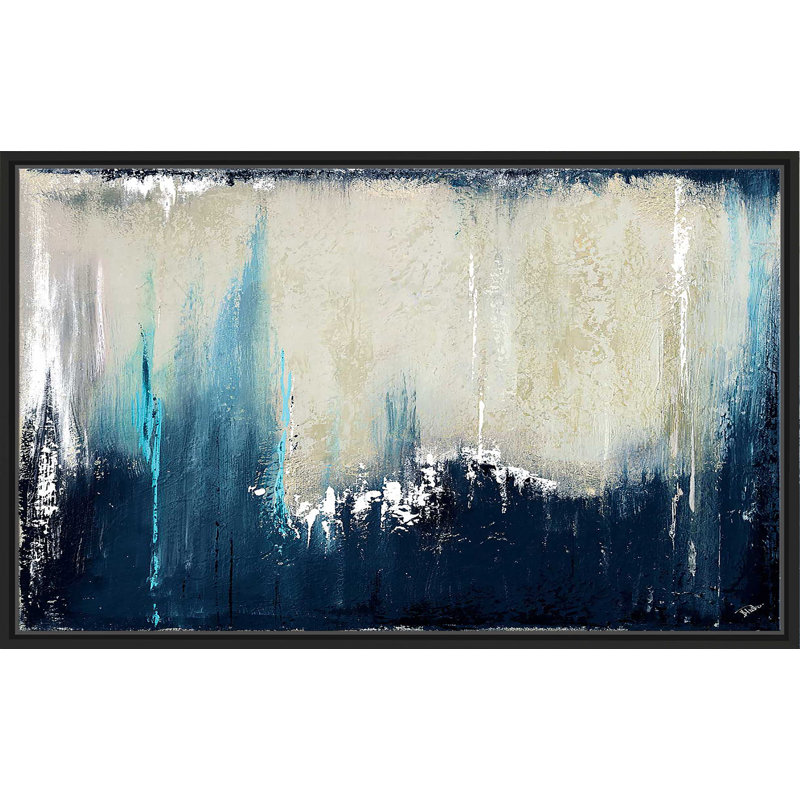 Marine Blue Illusion I par - Peinture, Cadre flottant noir, H 31,5 po x l 51,5 po x P 2 po
