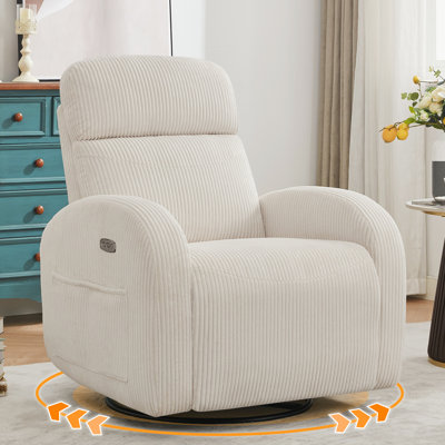 Delba Fabric Swivel Rocker Power Recliner, 270° Swivel Nursery Glider Recliner with USB & Type-C Port by Ebern Designs