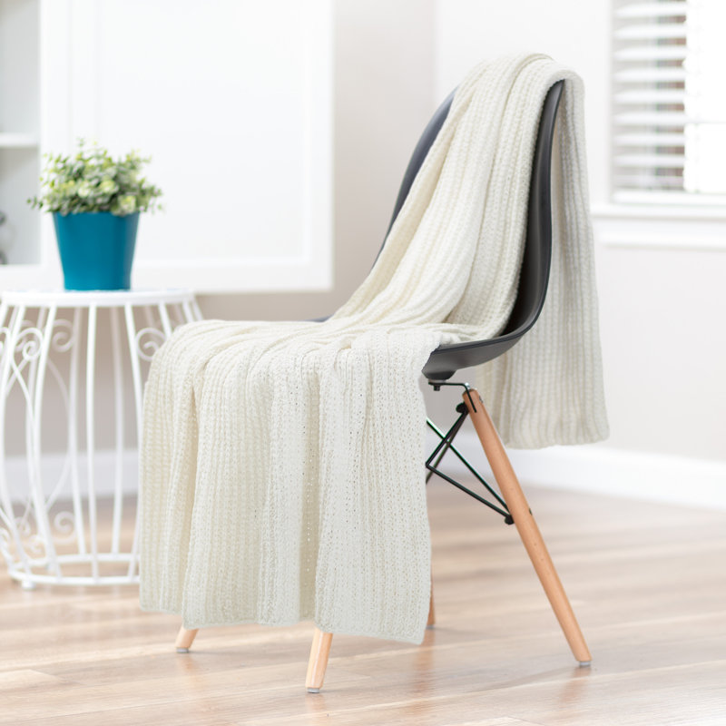 Pearl Off-White Knitted Chenille Throw Blanket 50" x 65"