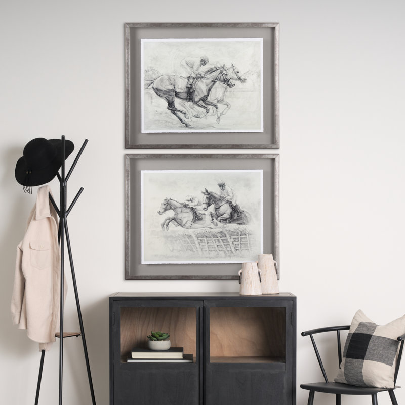 Horse Racing II a Hand Embelished Textured Framed Art Print Matted under Glass, Horse Racing I