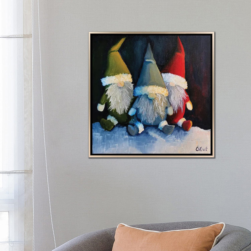 Gnomes de Noël. Cadeau de Noël - reproduction d'art murale - toile encadrée, Champagne, H 26 po x l 26 po