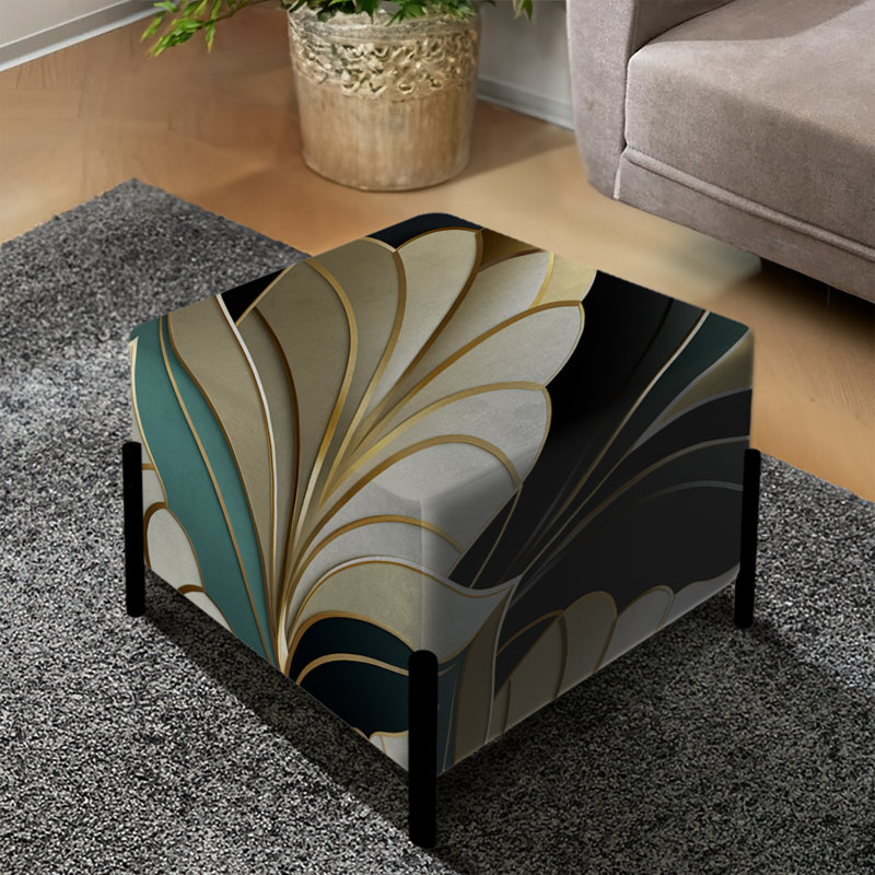 Emerald and Golden Damask 1970s - repose-pieds carré damassé doré