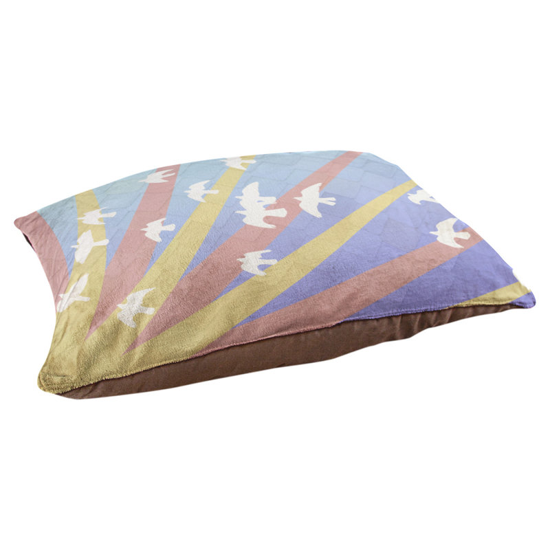 Coussin stylisés d’oiseaux et de soleil Burien, L 19,5 po x l 29,5 po, Bleu / mauve / brun foncé