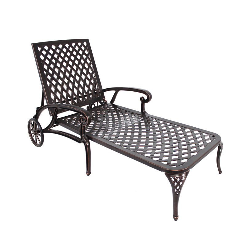 Chaise longue en fonte, chaise longue de patio, chaise longue de piscine, Brun, 1