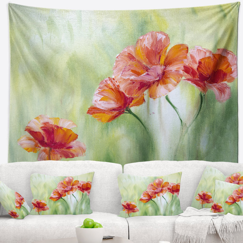Coquelicots en tapisserie vert clair Floral, H 32 po x l 39 po