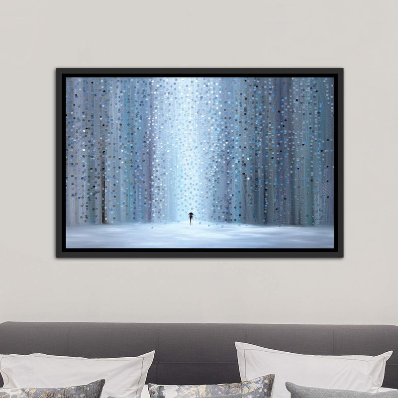 «Rainy Stroll», reproduction d'art, H 18 po x l 26 po x P 1,5 po, Cadre noir vieilli