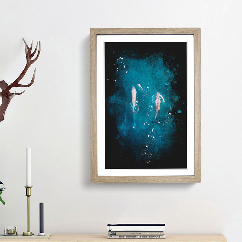 Dolphins Heading North - Picture Frame Painting Print, 63cm H x 45cm W x 2cm D, Oak Framed