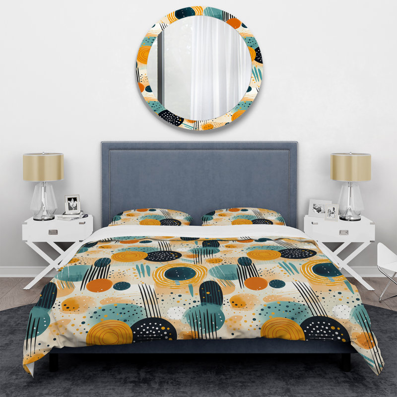Ensemble de housse de couette à motif géométrique jaune et vert IV, Housse de couette simple + 1 taie décorative stan