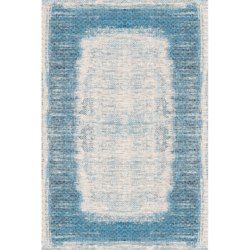Tapis décoratif à motif abstrait bleu, Tapis de couloir 3 pi 9,81 po x 6 pi 6,74 po