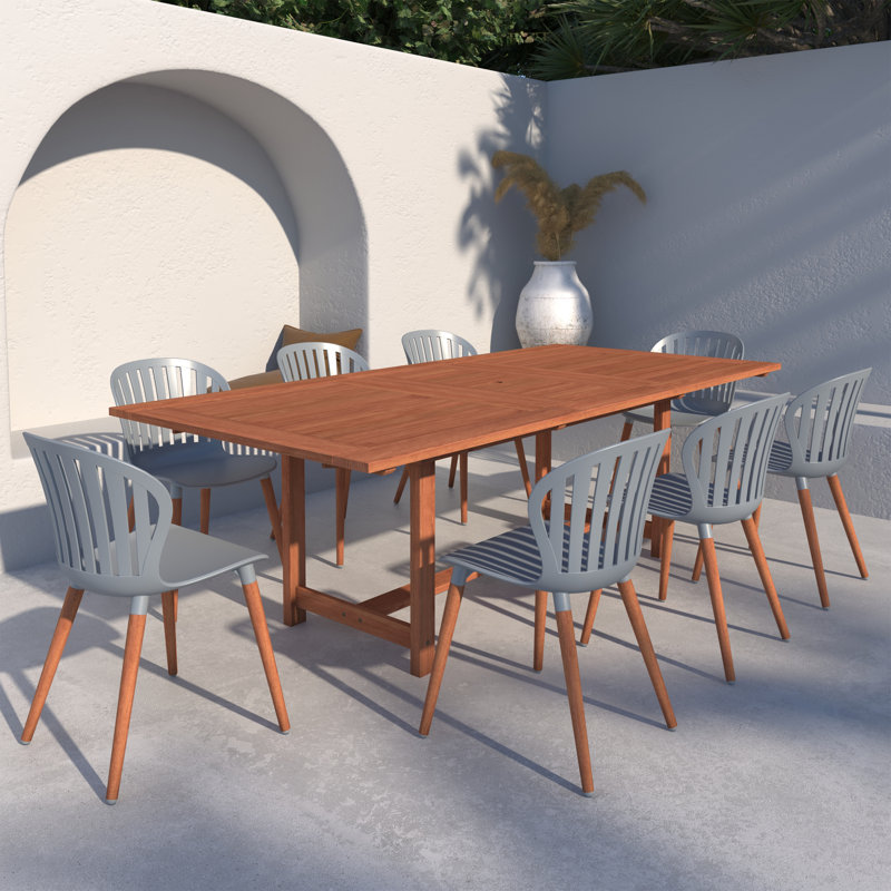 Anautica Outdoor Patio 9pc 100% FSC Certified Wood Dining Set, Gray