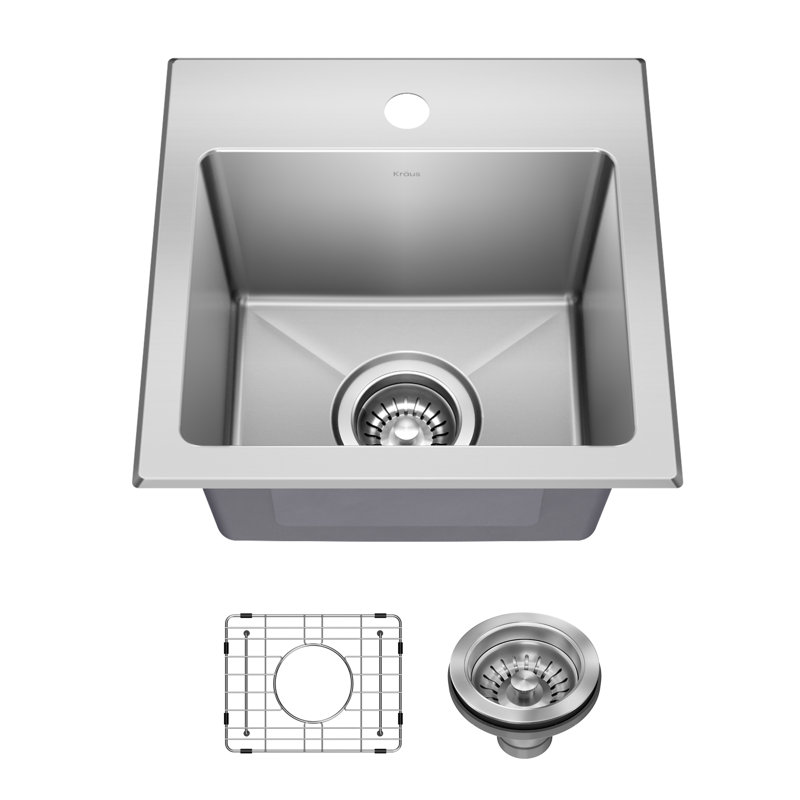 KRAUS Fairlane 18-Gauge Stainless Steel Kitchen Sink, 8" H x 15" L x 15" W, Single Bowl