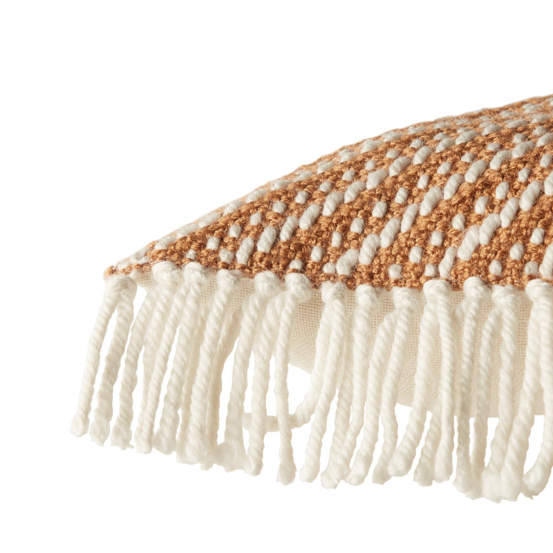 Terracotta and Ivory Chevron Woven Pillow Cover with Tassels