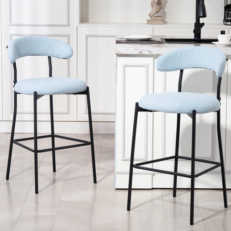 Tabouret de bar confortable à hauteur de comptoir en tissu avec base thermolaquée noire et repose-pieds pour îlots de cuisine et bars