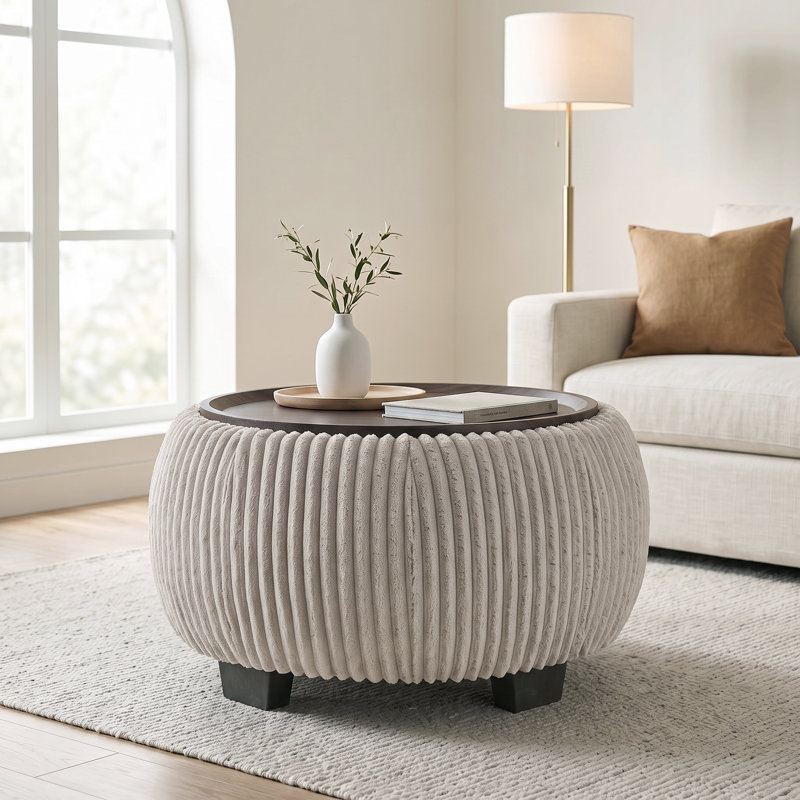 Repose-pieds rond avec rangement, Light Gray