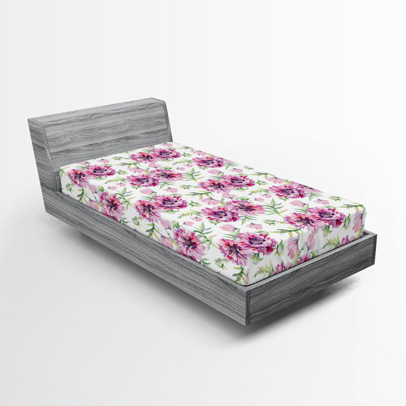 Drap-housse Ambesonne, Drap-housse pour lit simple TG, Rose pâle, vert paon / floral