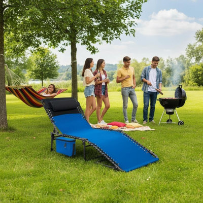 Ensemble de 2 chaises de bronzage pliables - Chaise longue portative à dossier réglable avec poche latérale et coussin amovible pour la plage, la piscine, le patio, le camping