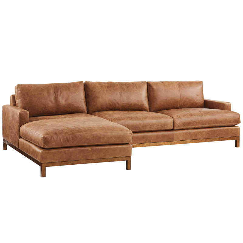 Barclay Butera Upholstery Upholstered L-Shaped Sectional, Left Hand Facing, Light Brown Leather Match, Brown