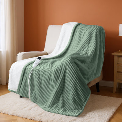 Couverture électrique chauffante en flanelle nervurée avec 6 niveaux de chaleur, chauffage avec 10 réglages de temps, arrêt automatique de la minuterie de 8 heures, GentleSoft ™