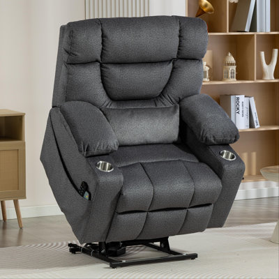 Fauteuil inclinable électrique à double moteur extra large de 66 cm (26 po) avec appuie-tête électrique, accoudoirs de rangement rabattables, massage et chauffage
