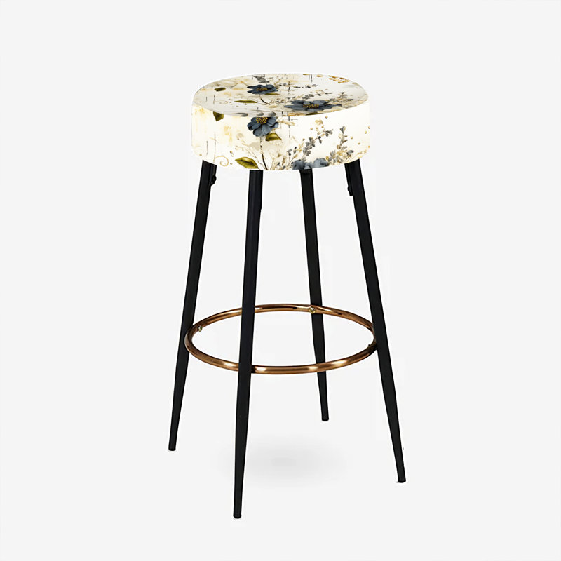 Boho Bar Stools Set Of 2, Grey And Beige Geometric Flowers I