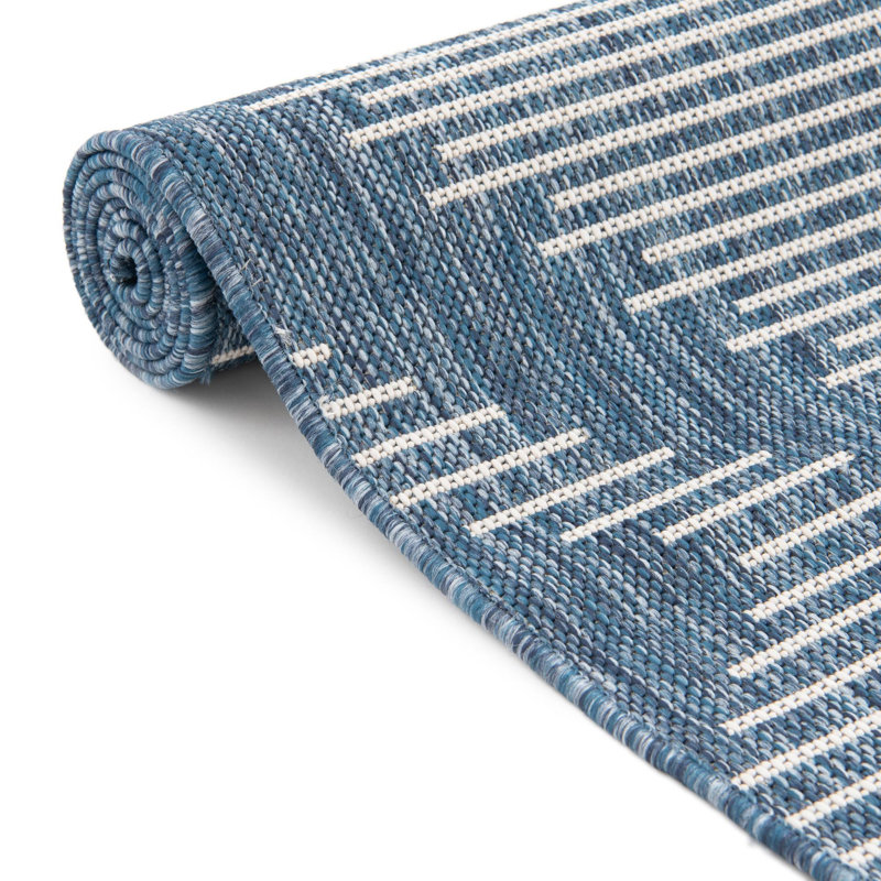 Tapis intérieur / extérieur en polypropylène géométrique tissé à la machine en gris / bleu, Rectangulaire 4 pi x 6 pi