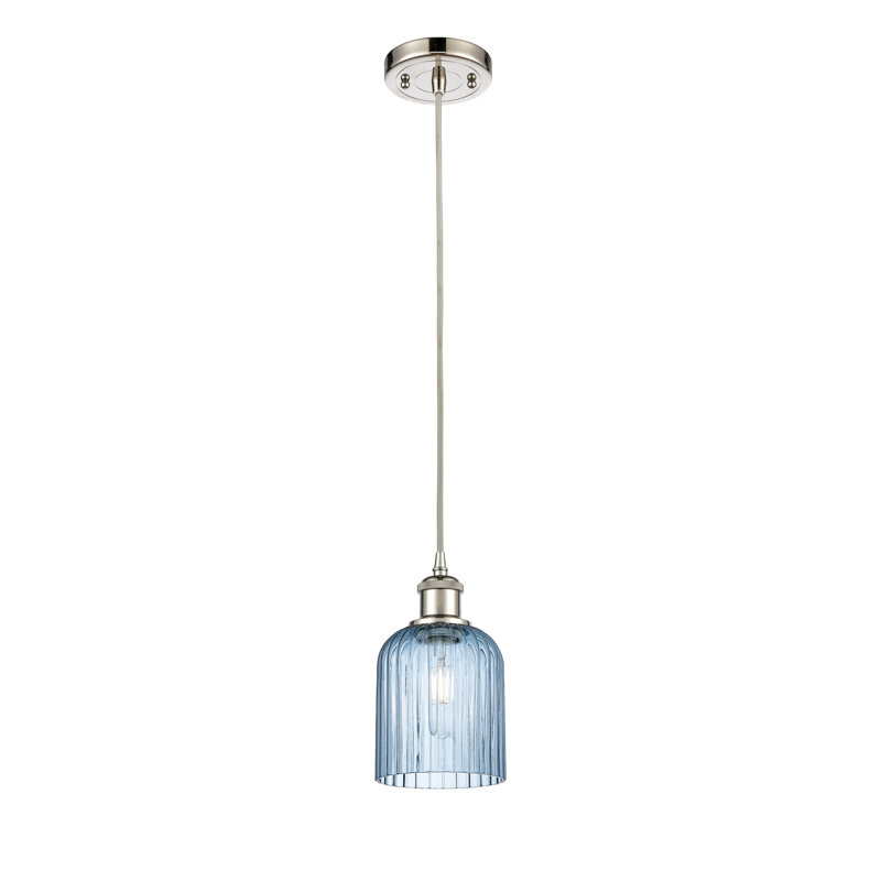 Luminaire suspendu 1 lumière Aalina, Nickel poli, Bleu princesse