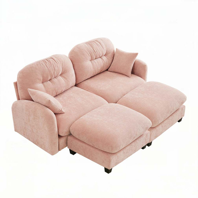 Canapé modulaire en chenille 2 places avec 2 coussins et 2 repose-pieds, H 36,6 po x l 74 po x P 34,2 po, Rose