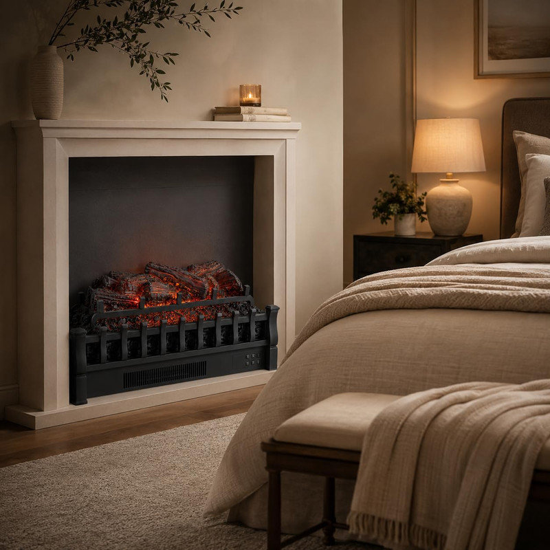 Foyer électrique en insert de 76 cm (30 po), chauffage de 1 500 W avec flamme DEL réaliste, thermostat réglable et télécommande, noir