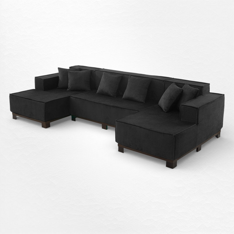 Canapé modulaire en U Corduroy, Velours côtelé noir