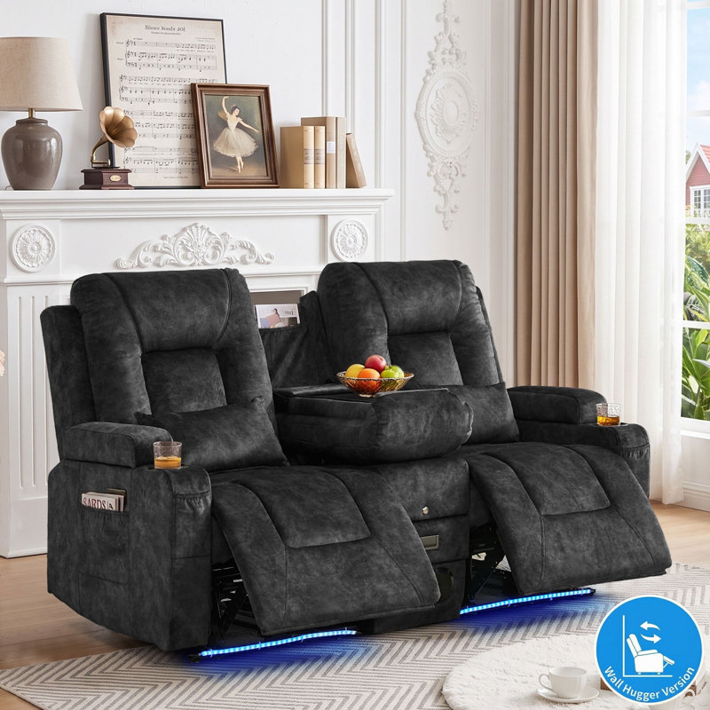 Causeuse inclinable électrique Zero Wall Hugger avec console rabattable, lumières DEL et haut-parleurs Bluetooth, Gris