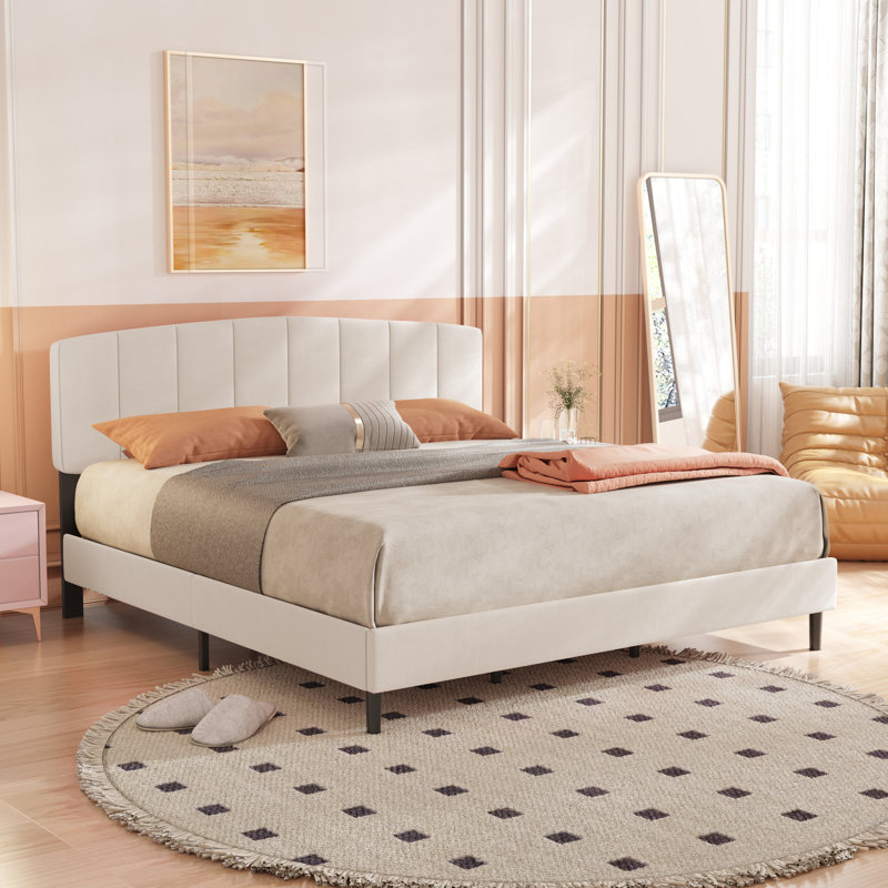 Lit plateforme tapissier, Très grand, Beige