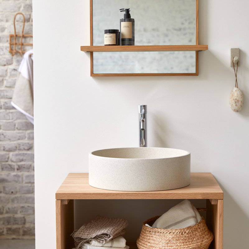 Gina Round Black Terrazzo Bathroom Sink, Cream